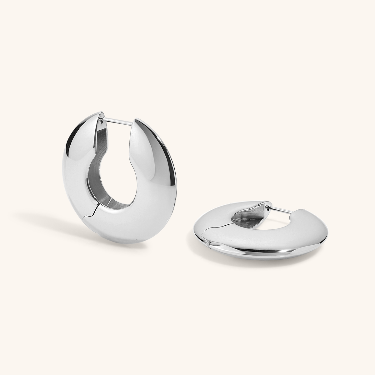 Puffy Disc Hoops - Silver