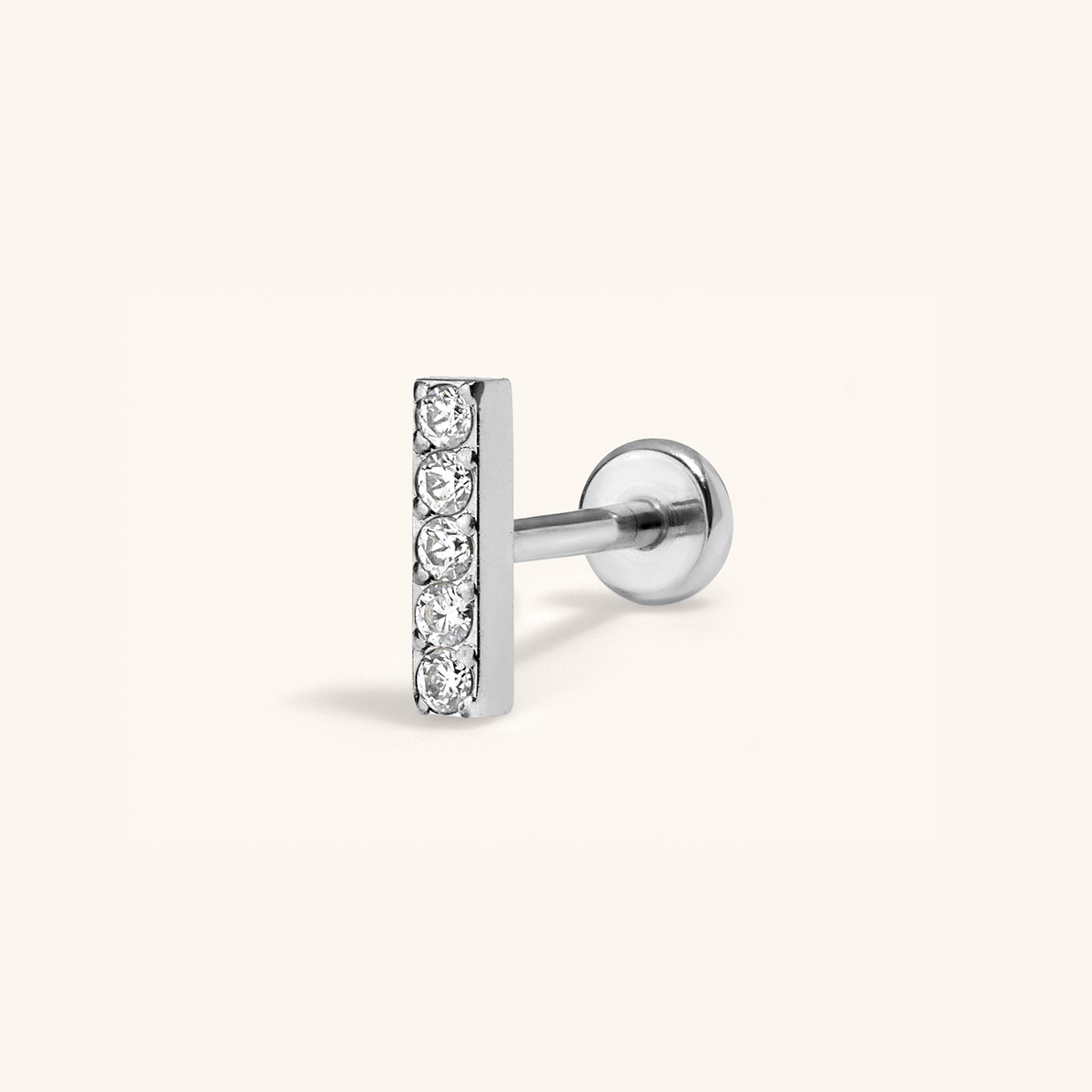 Pave Bar Push Pin Flat Back Earring (Titanium - Silver)