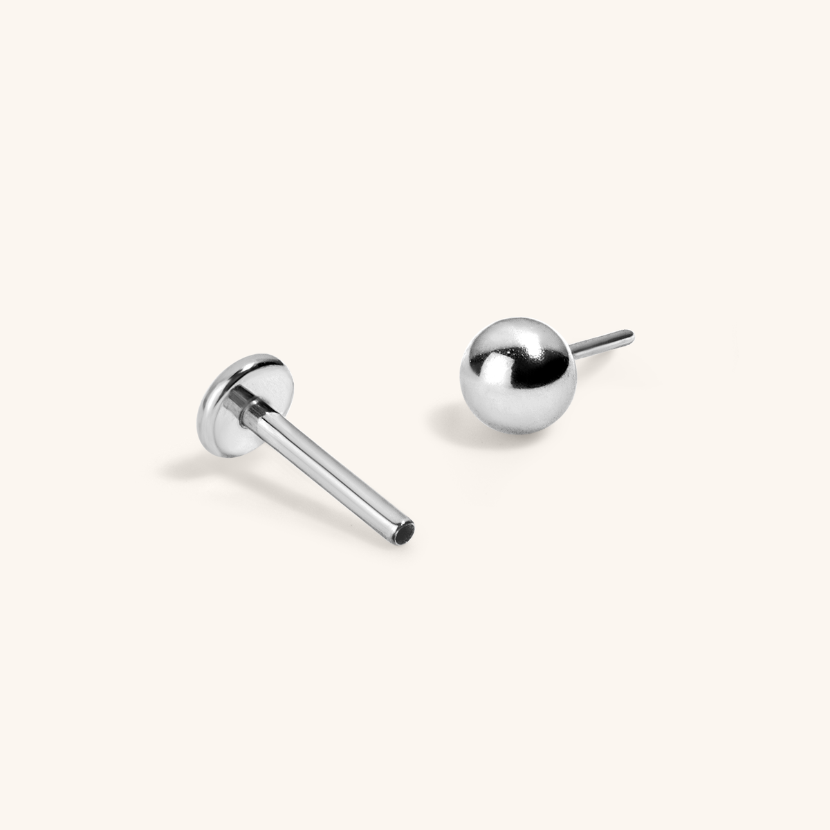 Sphere Push Pin Flat Back Earring (Titanium - Silver)