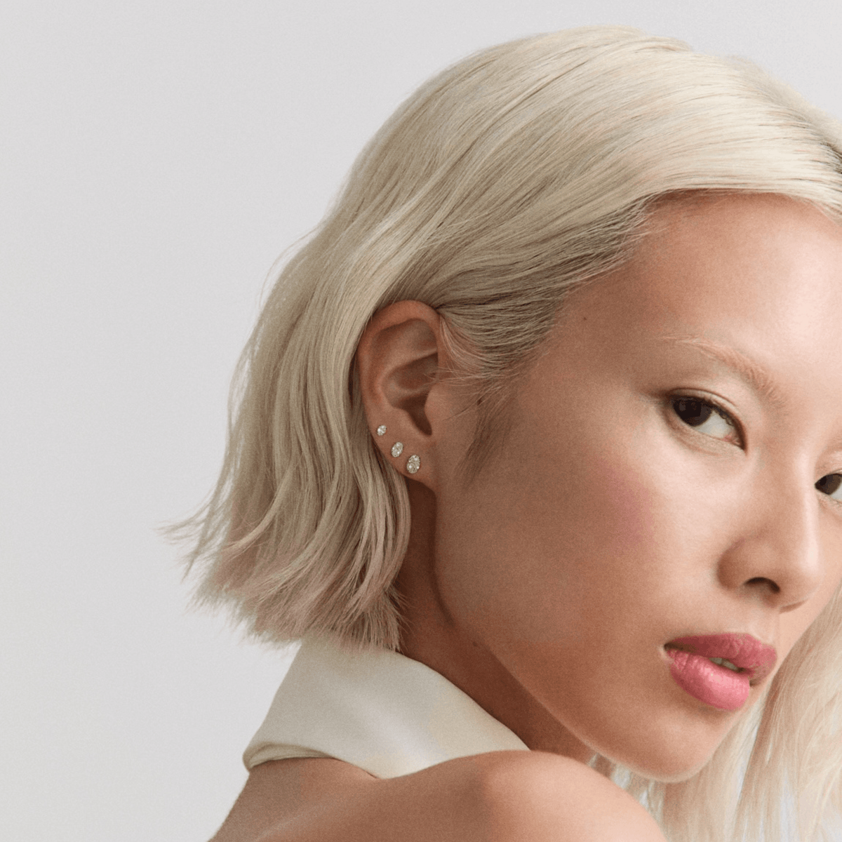 Oval Lab Grown Diamond Nap Earrings on Model