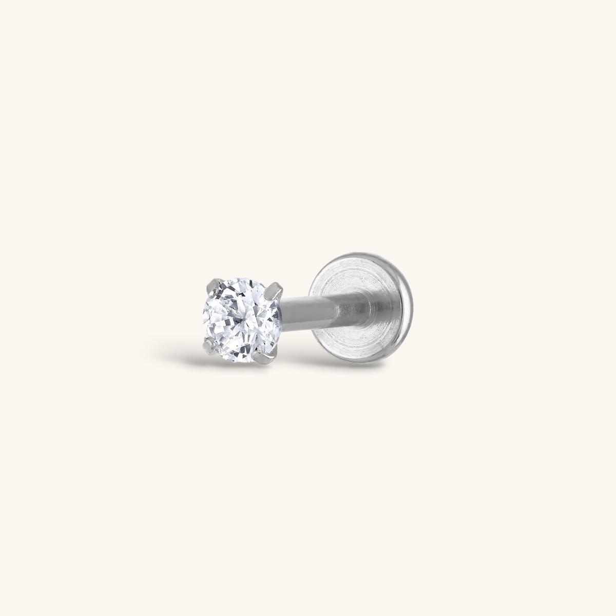 Celestial Crystal Solitaire Threaded Flat Back Earring (Titanium - Silver)