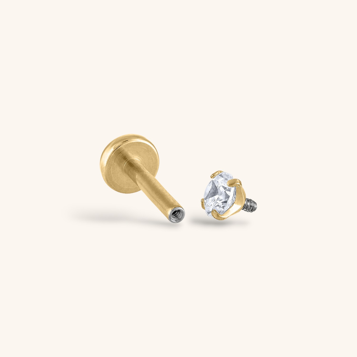 Celestial Crystal Solitaire Threaded Flat Back Earring (Titanium - Gold)