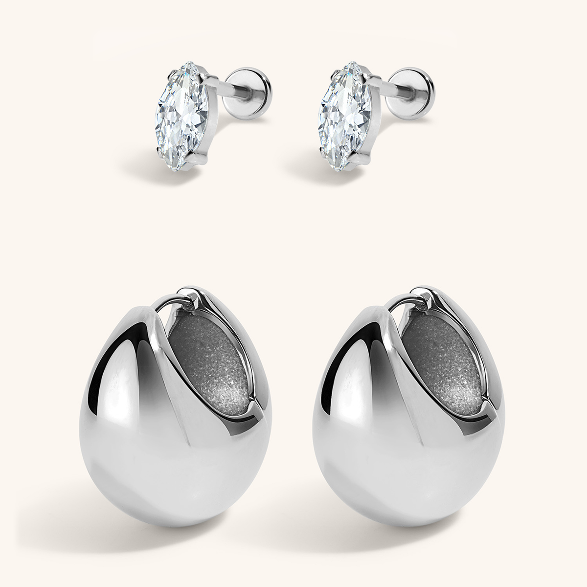 Daydream Stack - Celestial Crystal Marquise Nap Earrings and Cloud Hoops  Silver