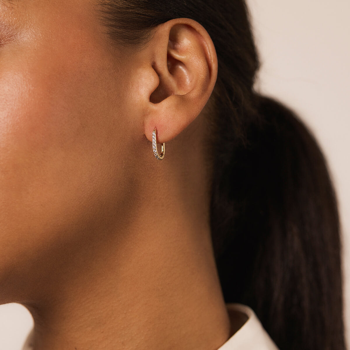 Pave Halo Oval Hoops, 15mm - Gold - On Model