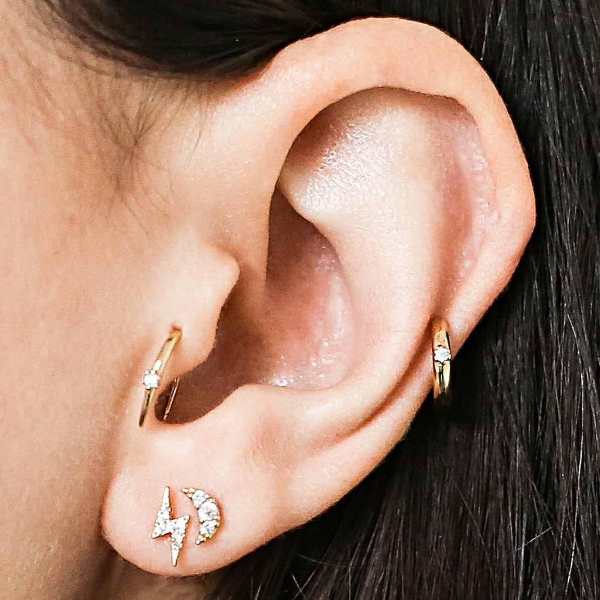 Pave Moon and Lightning Studs with Shooting Star Open Hoops