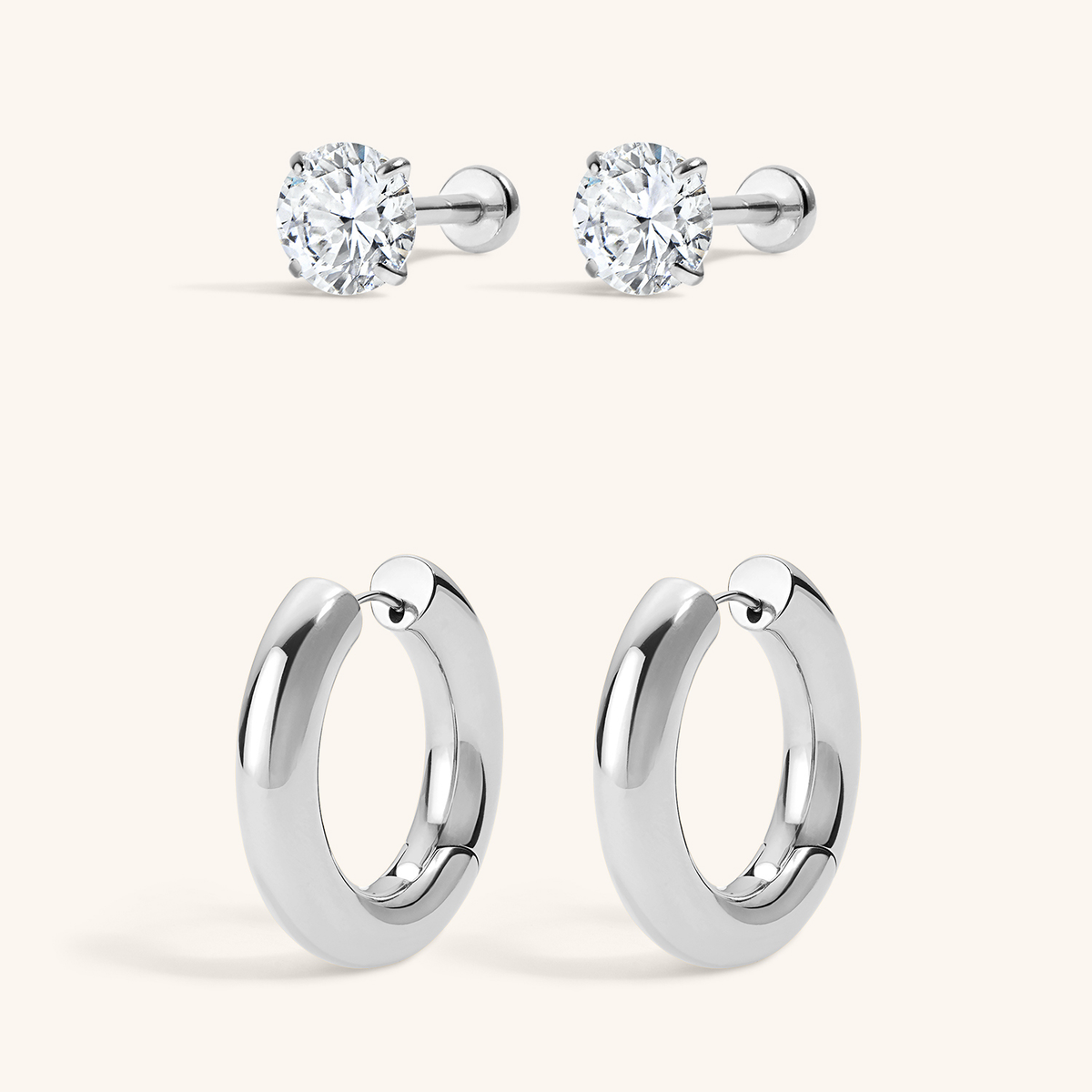Modern Heirloom Duo - Lab Grown Diamond Nap Earring in 0.5 TCW and Every Body Hoops, 26mm - Silver