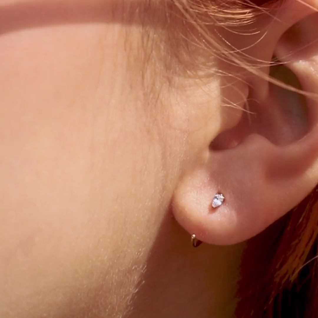 Pear Open Huggie Hoops (Gold) on model video