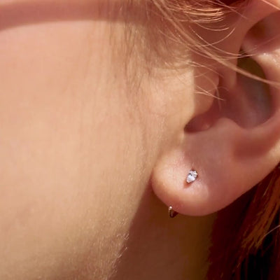 Pear Open Huggie Hoops (Gold) on model video