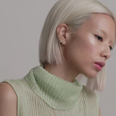 Bezel Pear Chain Nap Earrings in Gold on Model Video