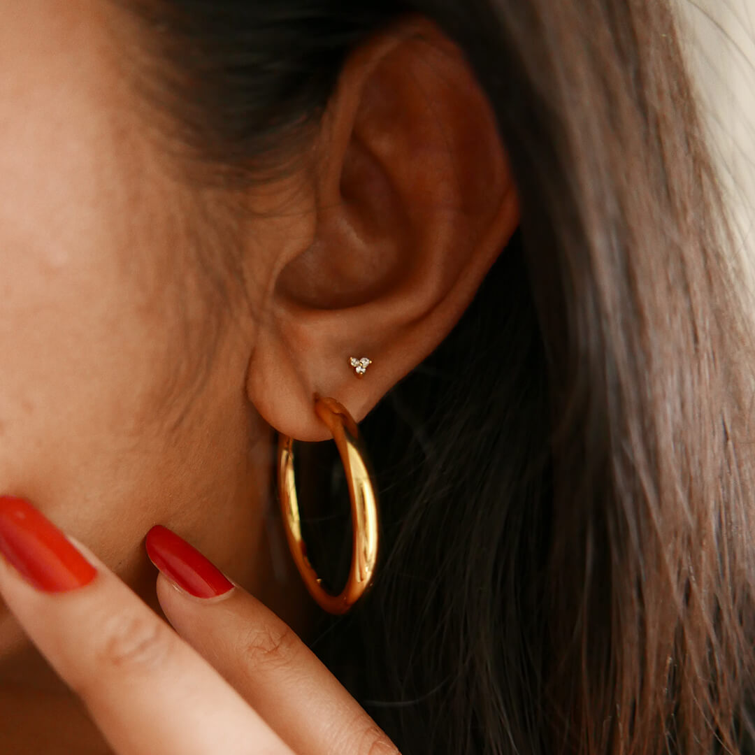 Crystal Trinity Push Pin Flat Back Earring on model