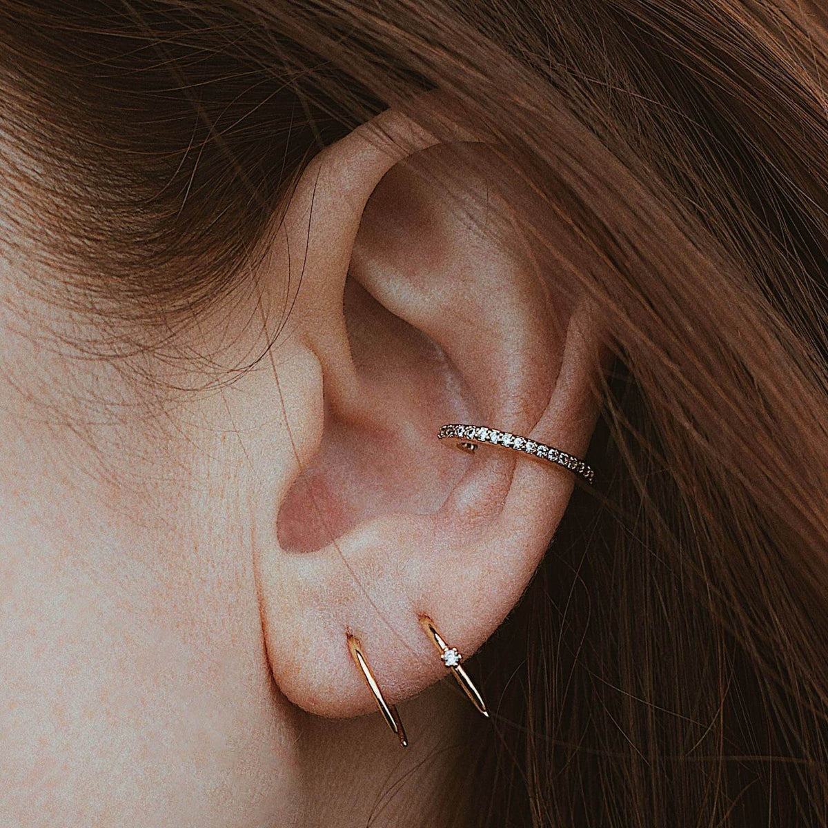 Shooting Star Open Hoops on model (Gold)